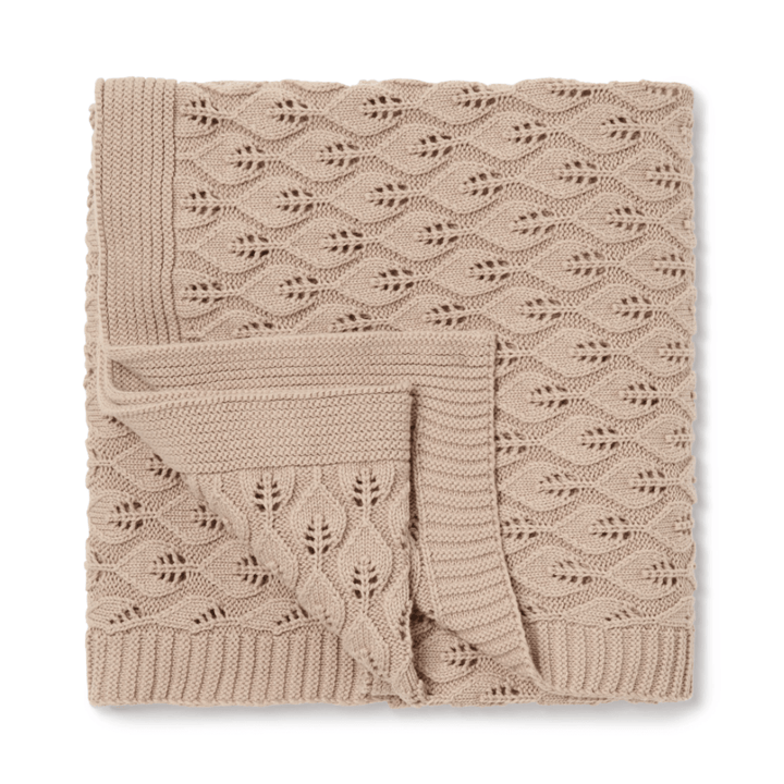Aster & Oak Organic Leaf Knit Baby Blanket - LUCKY LAST with intricate leaf detailing and ribbed edges, neatly folded.