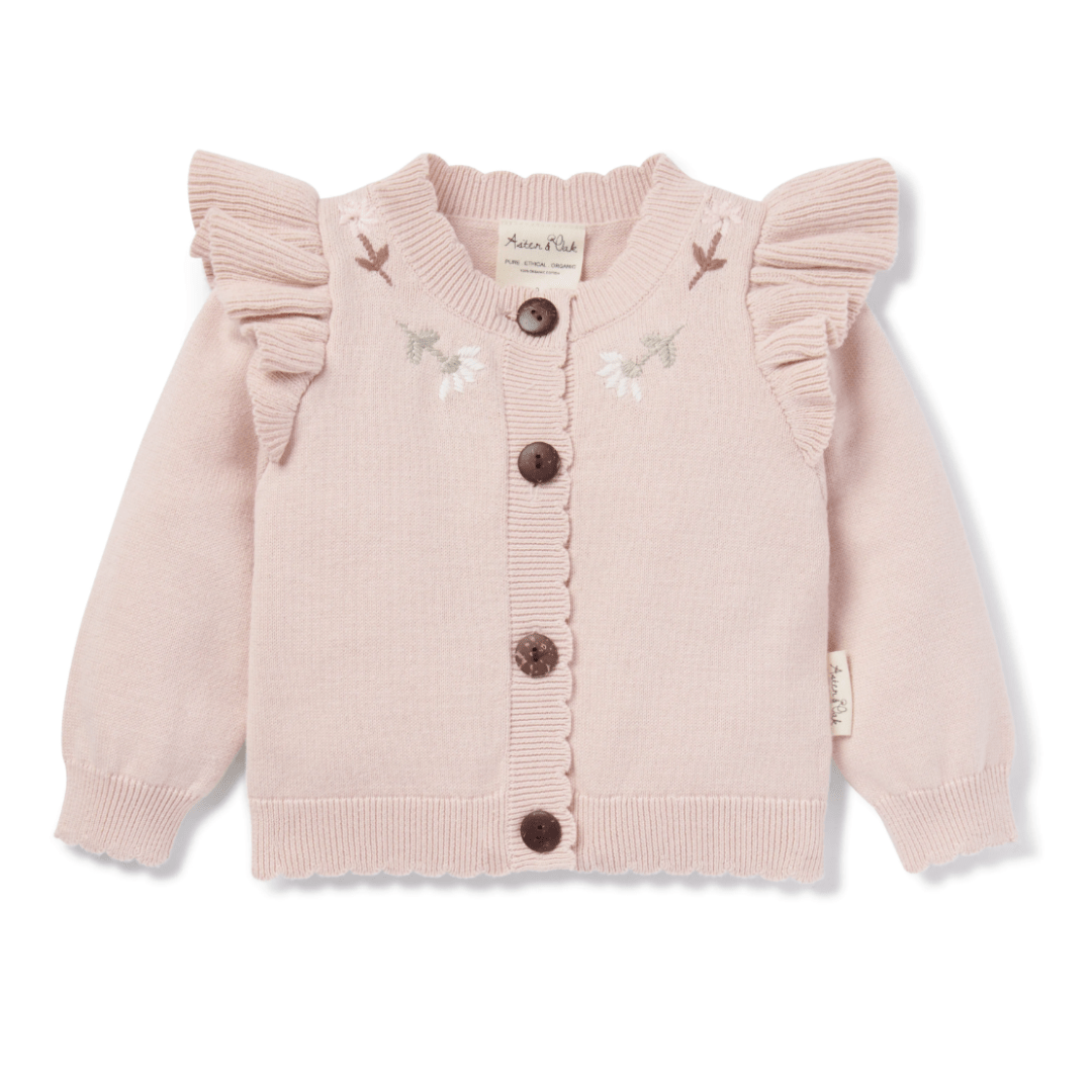 Aster & Oak Organic Ruffle Knit Cardigan - Naked Baby Eco Boutique