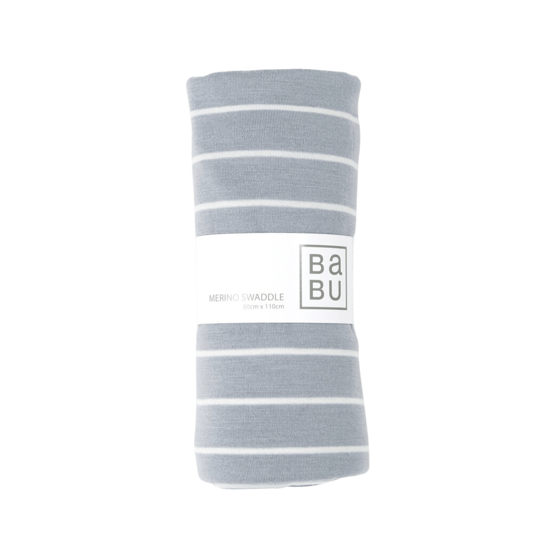 Babu-Merino-Swaddle-Wrap-Babu-Periwinkle-Stripe-In-Packaging-Naked-Baby-Eco-Boutique