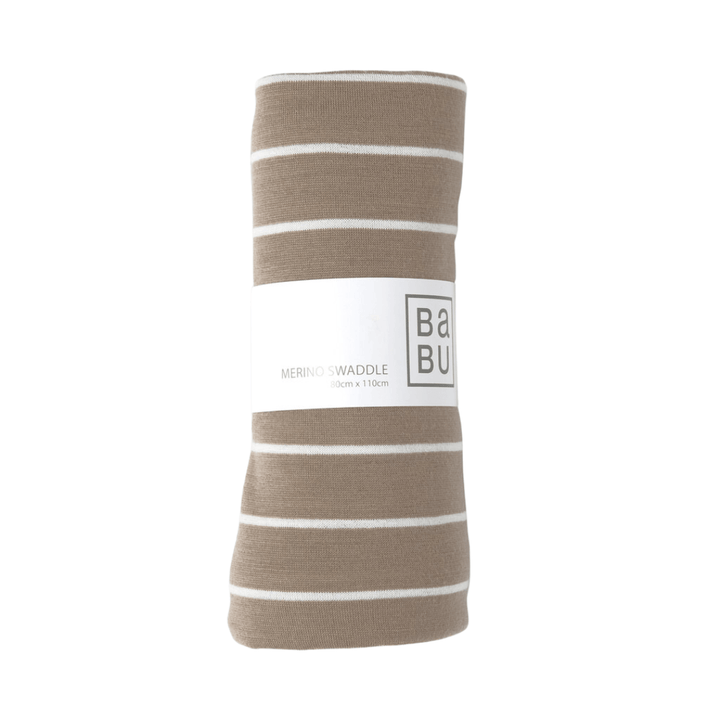 Babu-Merino-Swaddle-Wrap-Babu-Walnut-Stripe-In-Packaging-Naked-Baby-Eco-Boutique