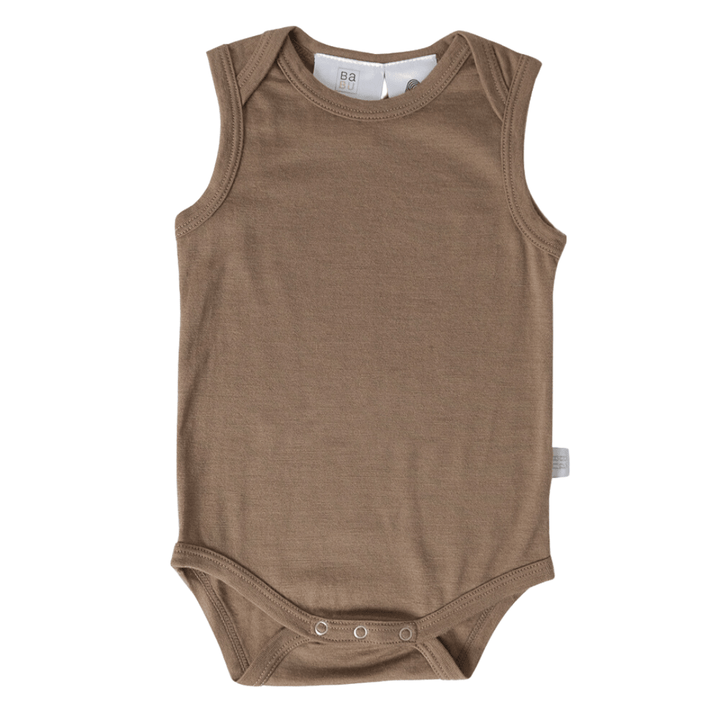 Walnut / 0-3 Months Babu Merino Singlet Onesie (Multiple Variants) - Naked Baby Eco Boutique