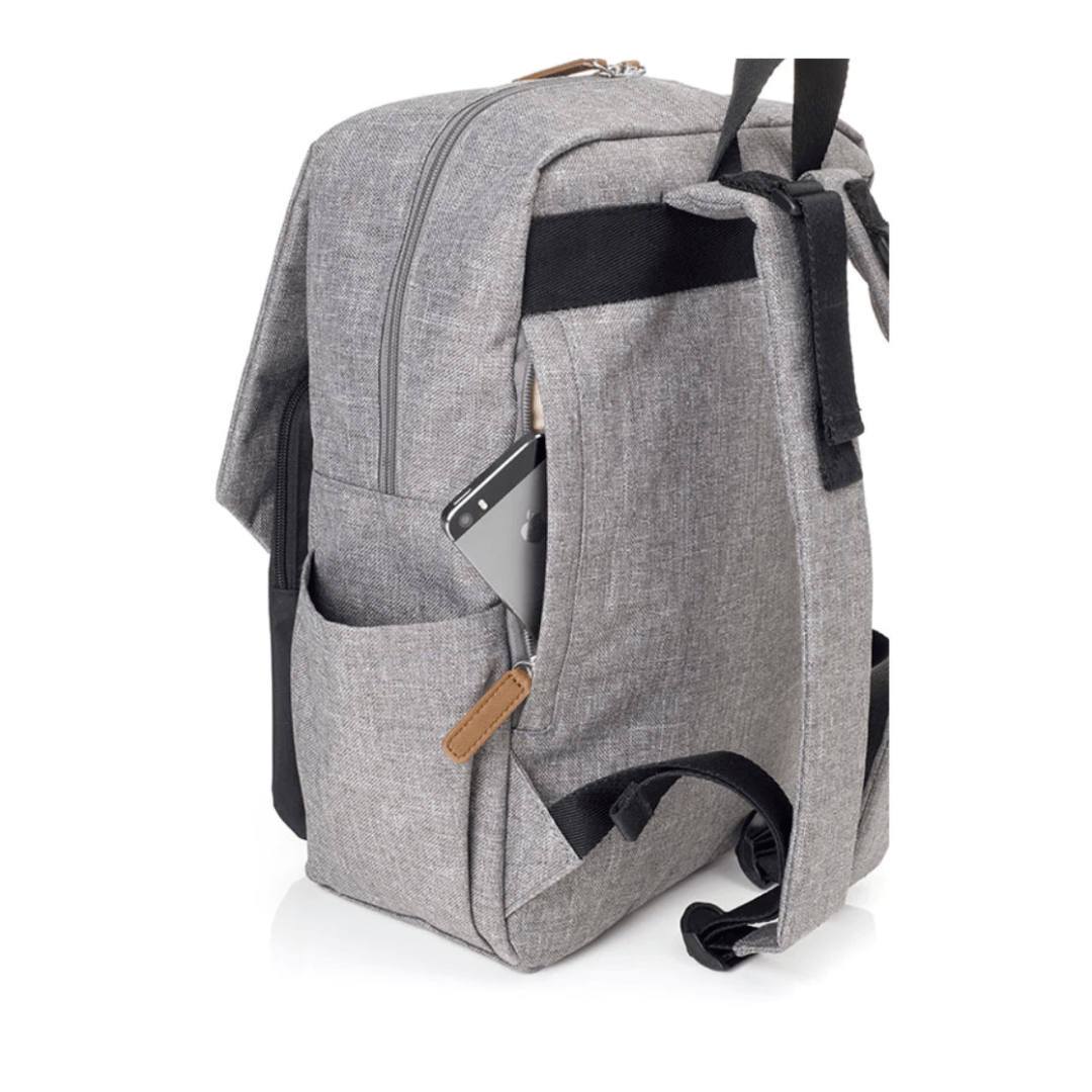 Babymel-George-Eco-Nappy-Backpack-Side-View-Showing-Back-Storage-Pocket-Naked-Baby-Eco-Boutique