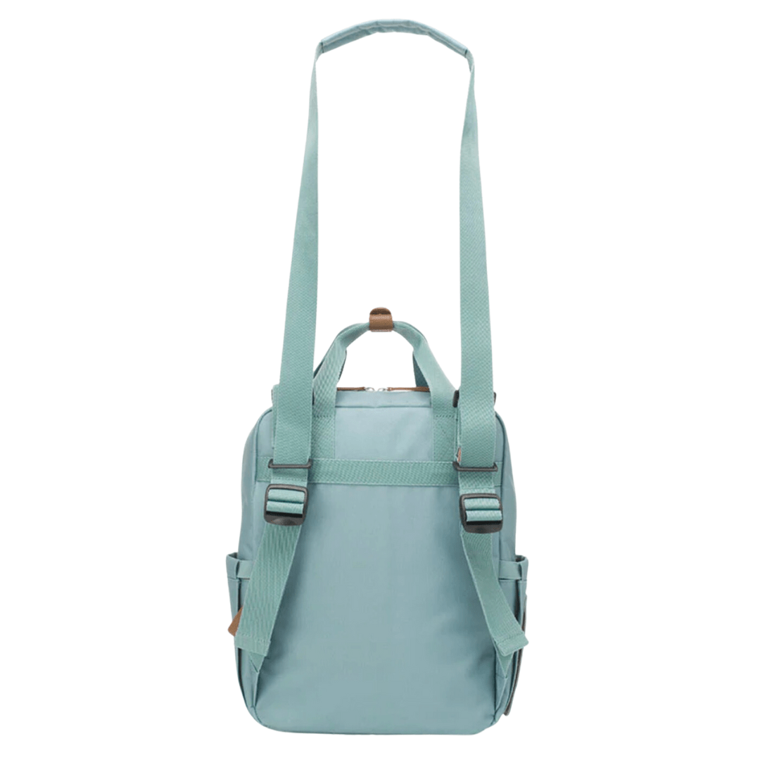 Babymel-Georgi-Eco-Convertible-Nappy-Backpack-Aqua-Convertible-Srap-Showing-Naked-Baby-Eco-Boutique