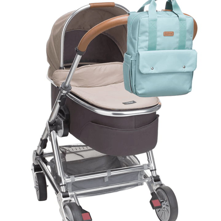 Babymel-Georgi-Eco-Convertible-Nappy-Backpack-Aqua-on-Pram-Naked-Baby-Eco-Boutique