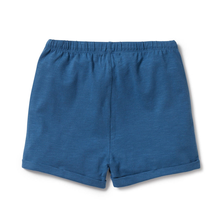 Organic Wilson & Frenchy tie front kids shorts on a white background.