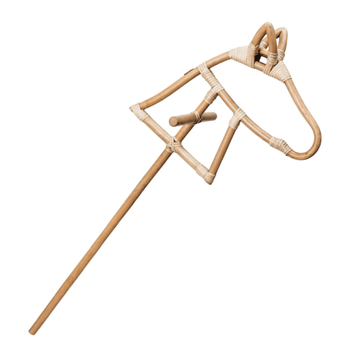 The Classical Child Rattan Hobby Horse - LUCKY LAST by Classical Child features a simple wire frame design forming the shape of a horse's head, mane, and ears, promoting eco-responsibility while encouraging imaginative play.