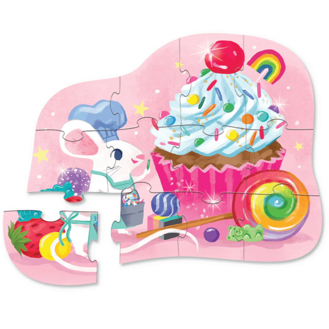 Crocodile Creek 12-Piece Mini Puzzle: A toddler puzzle featuring a cupcake and lollipops by Crocodile Creek.