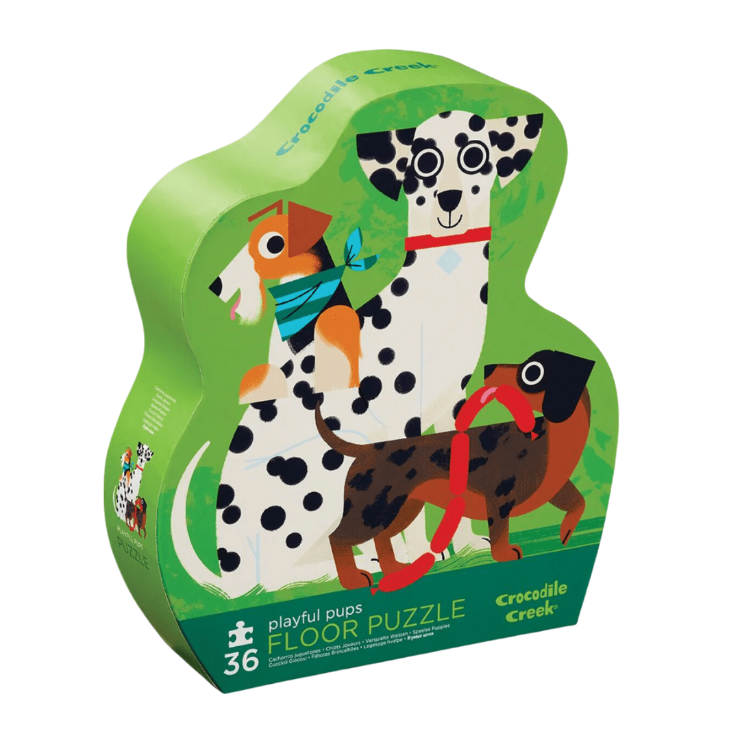 A Crocodile Creek 36-Piece Floor Puzzle (Multiple Variants) with a dachshund jigsaw.