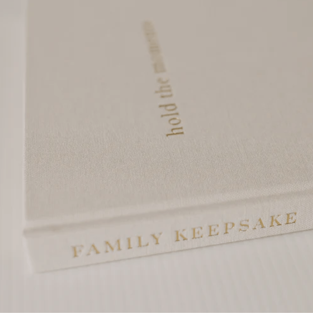 Gold-Embossing-On-Olive-And-Page-Hold-The-Moments-Family-Keepsake-Journal-Cream-Naked-Baby-Eco-Boutique