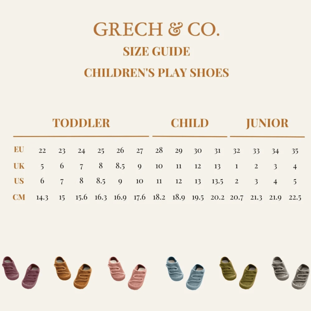 Grech & Co. size guide for durable and lightweight Grech & Co. Play Shoes.