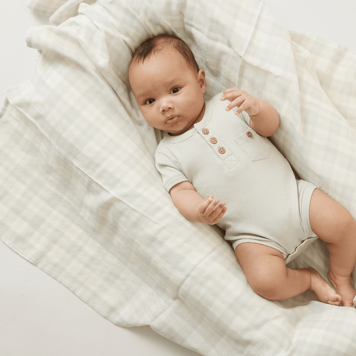 Aster & Oak Organic Muslin Gingham Baby Swaddle Wrap (Multiple Variants) - Naked Baby Eco Boutique