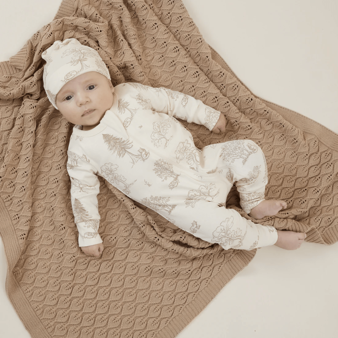 Little-Baby-Wearing-Aster-And-Oak-Organic-Long-Sleeved-Zip-Romper-Fox-Woods-With-Matching-Hat-Naked-Baby-Eco-Boutique