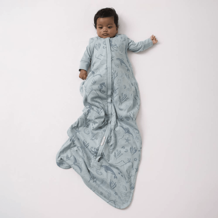 Little-Baby-Wearing-Woolbabe-3-Seasons-Organic-Cotton-Merino-Sleeping-Bag-Tide-Seascape-Naked-Baby-Eco-Boutique