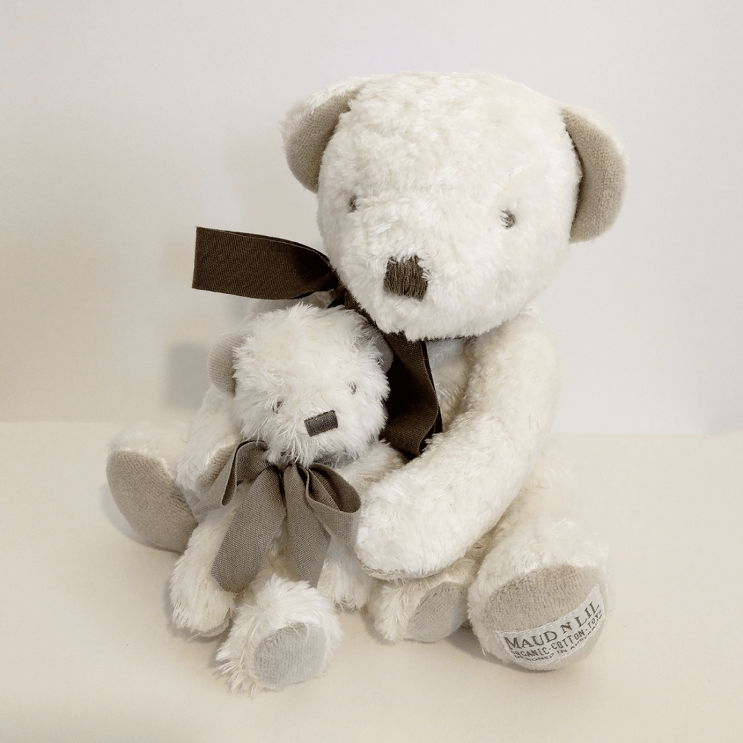 Maud-N-Lil-Organic-Mini-Teddy-Gift-Boxed-Sitting-In-Box-White-With-Big-Teddy-Earth-Baby-Eco-Boutique