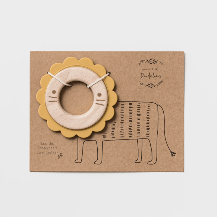 Over-The-Dandelions-Wood-And-Silicone-Teether-Leo-The-Lion-In-Packaging-Naked-Baby-Eco-Boutique