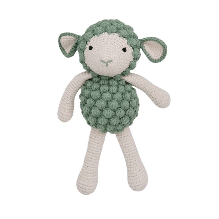 A Patti Oslo stuffed sheep toy made of organic cotton on a white background.