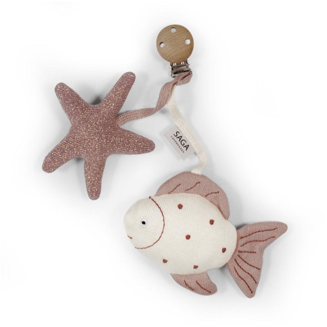 Pearl Blush Saga Copenhagen Organic Cotton Pram Toy - Fish - Naked Baby Eco Boutique