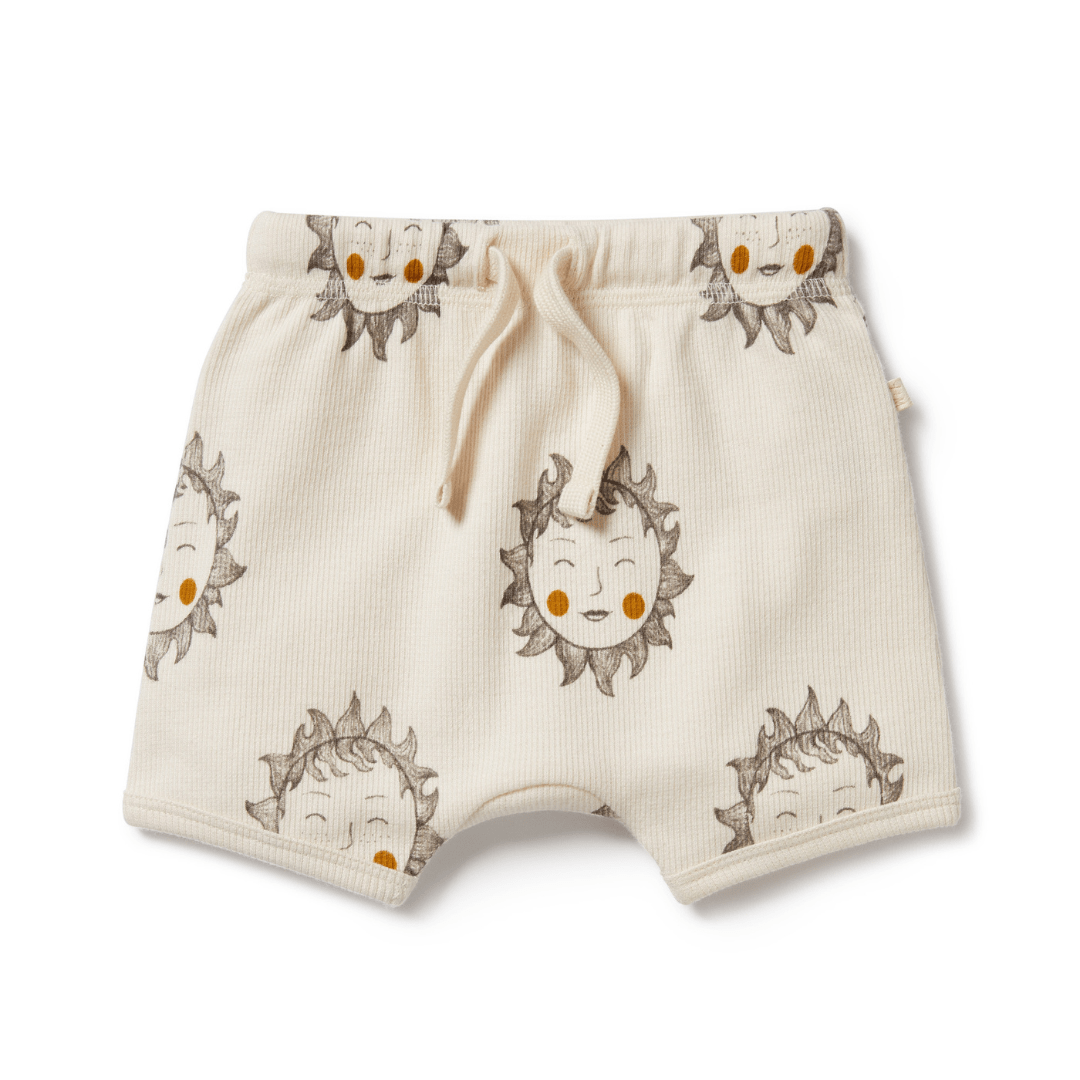 Wilson & Frenchy Organic Rib Tie-Front Shorts with a sun on it. (Wilson & Frenchy Organic Rib Tie-Front Shorts)