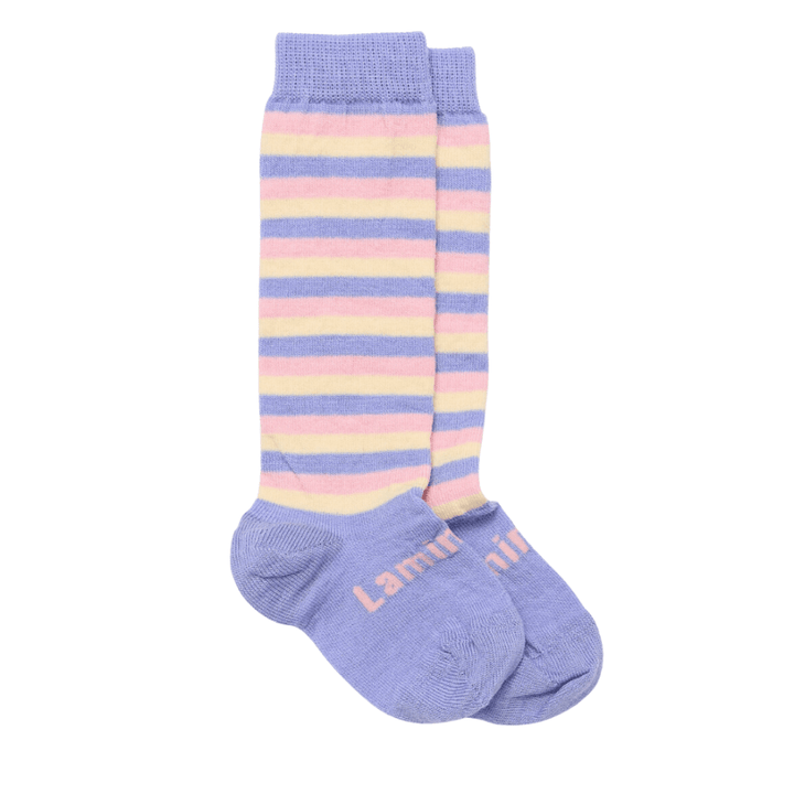 Maypole (Cornflower/Cream/Pink Stripes) / Newborn-3 Months NEW 2023 Lamington Merino Wool Knee-High Socks (Multiple Patterns) - Naked Baby Eco Boutique