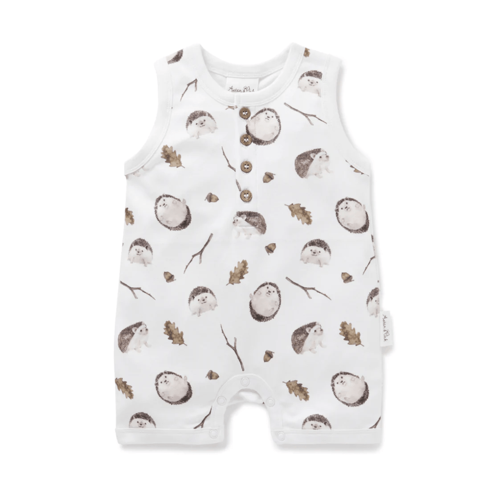 Hedgehog / 0-3 Months Aster & Oak Organic Cotton Henley Romper - Naked Baby Eco Boutique