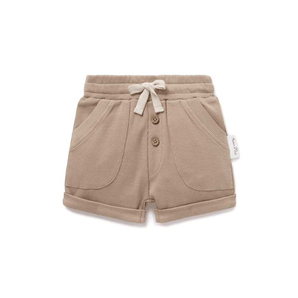 Nougat / 0-3 Months Aster & Oak Organic Cotton Rib Pocket Shorts (Multiple Variants) - Naked Baby Eco Boutique