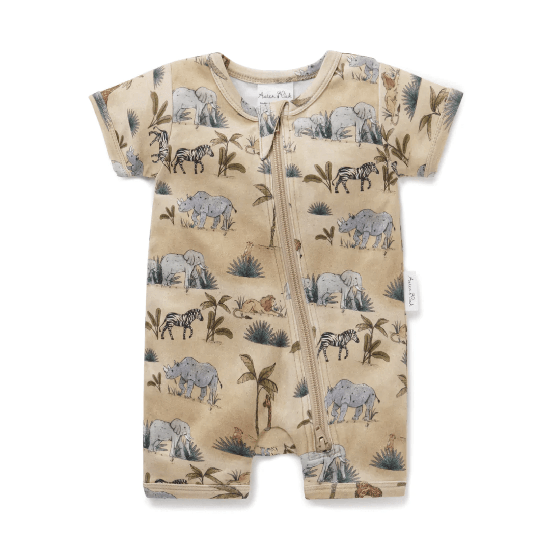 Safari / Newborn Aster & Oak Organic Cotton Zip Romper (Multiple Variants) - Naked Baby Eco Boutique