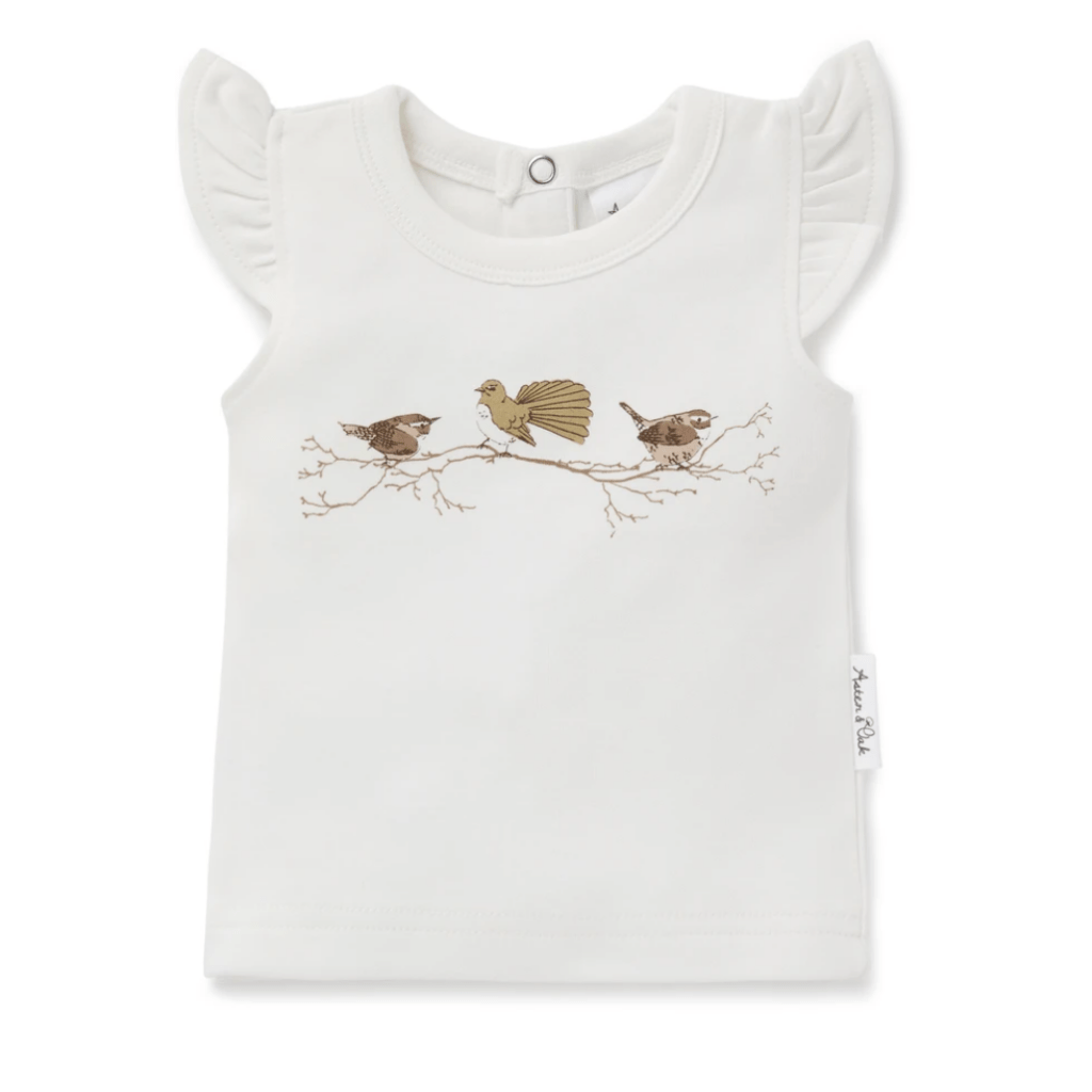 Aster & Oak Organic Birds Print Flutter Tee - Naked Baby Eco Boutique