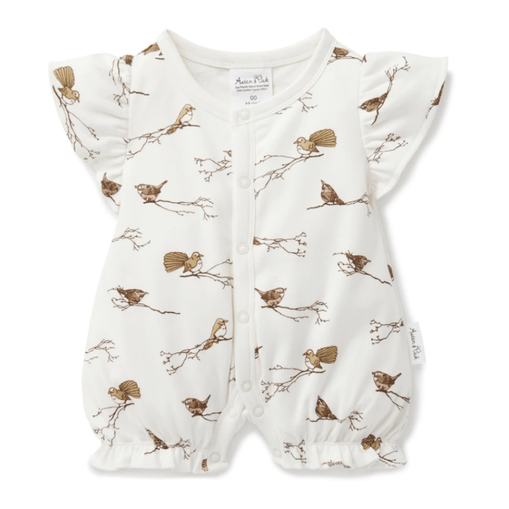 Aster & Oak Organic Bird Ruffle Romper - Naked Baby Eco Boutique