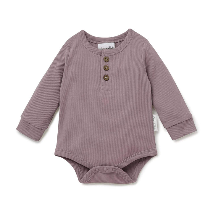 Elderberry / 0-3 Months (000) Aster & Oak Organic Rib Henley Onesie (Multiple Variants) - Naked Baby Eco Boutique