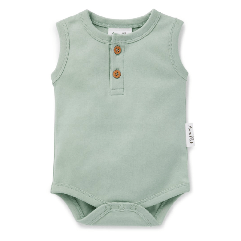 Aster & Oak Organic Silt Green Singlet Onesie - Naked Baby Eco Boutique