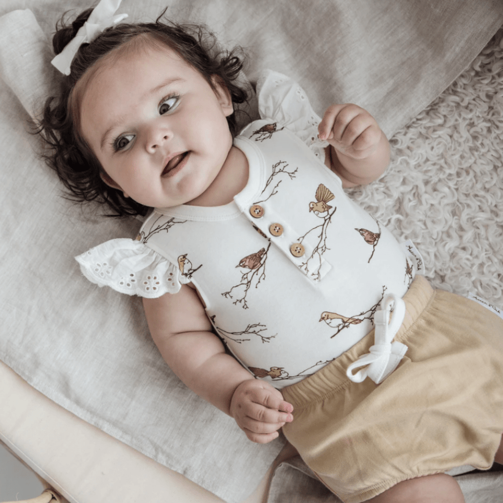 Aster & Oak Organic Bird Lace Onesie - Naked Baby Eco Boutique