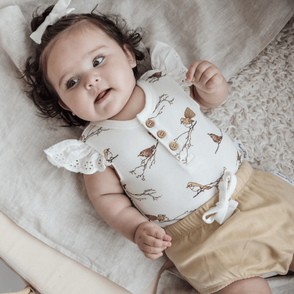 Aster & Oak Organic Bird Lace Onesie - Naked Baby Eco Boutique