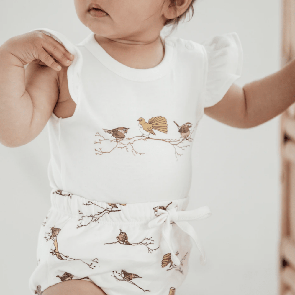 Aster & Oak Organic Bird Flutter Onesie - Naked Baby Eco Boutique