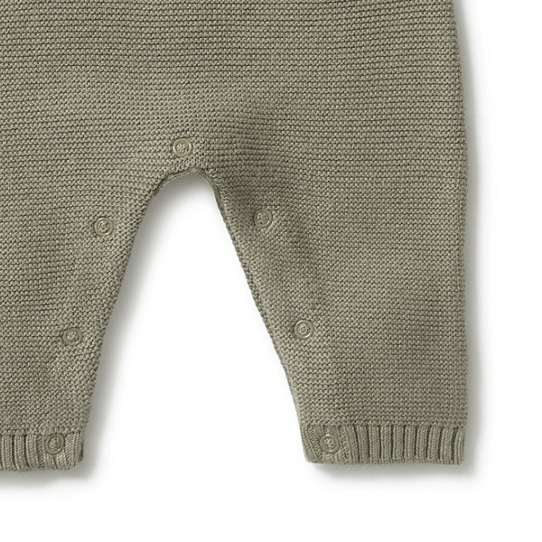 Close-Up-Of-Snaps-Wilson-And-Frenchy-Knitted-Overalls-Dark-Ivy-Naked-Baby-Eco-Boutique