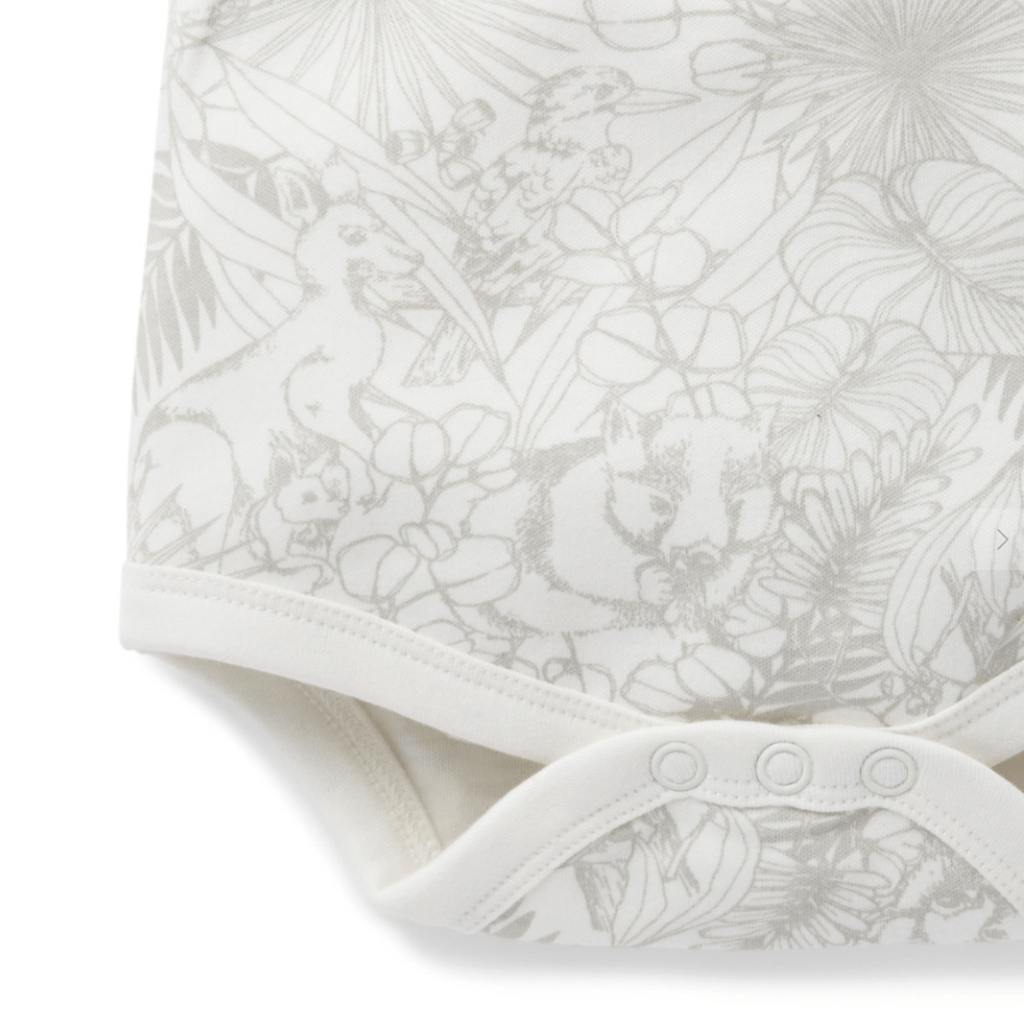 Close-up-of-Detail-on-Aster-and-Oak-Organic-Animal-Henley-Onesie-Naked-Baby-Eco-Boutique