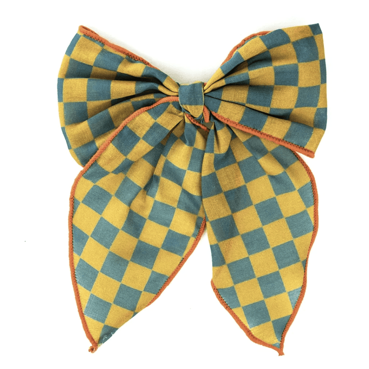 Grech-And-Co-Organic-Cotton-Hair-Bow-Checks-Luguna-And-Wheat-Naked-Baby-Eco-Boutique