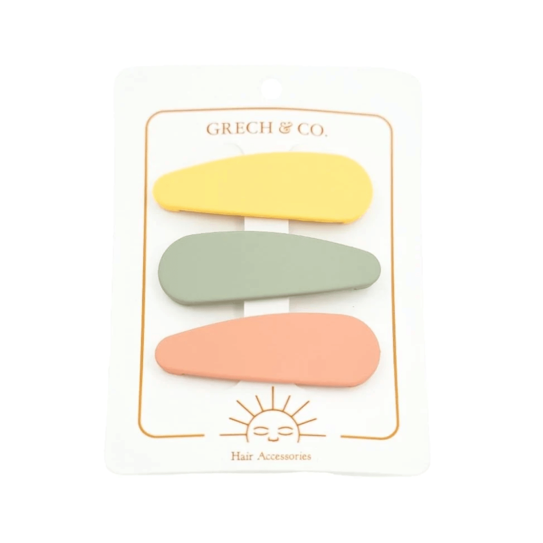 Mellow Yellow/Fog/Coral Rouge Grech & Co. Snap Matte Hair Clips - Set of 3 (Multiple Variants) - Naked Baby Eco Boutique