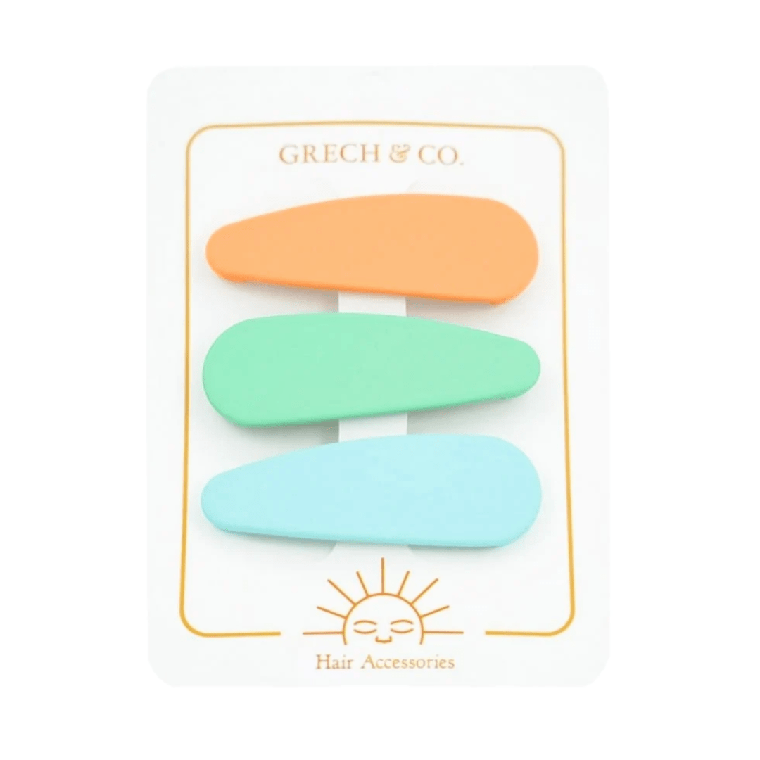 Melon/Jade/Aqua Grech & Co. Snap Matte Hair Clips - Set of 3 (Multiple Variants) - Naked Baby Eco Boutique