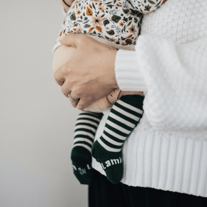 Little-Baby-Wearing-Lamington-Merino-Wool-Christmas-Socks-Knee-High-Pine-Baby-Naked-Baby-Eco-Boutique