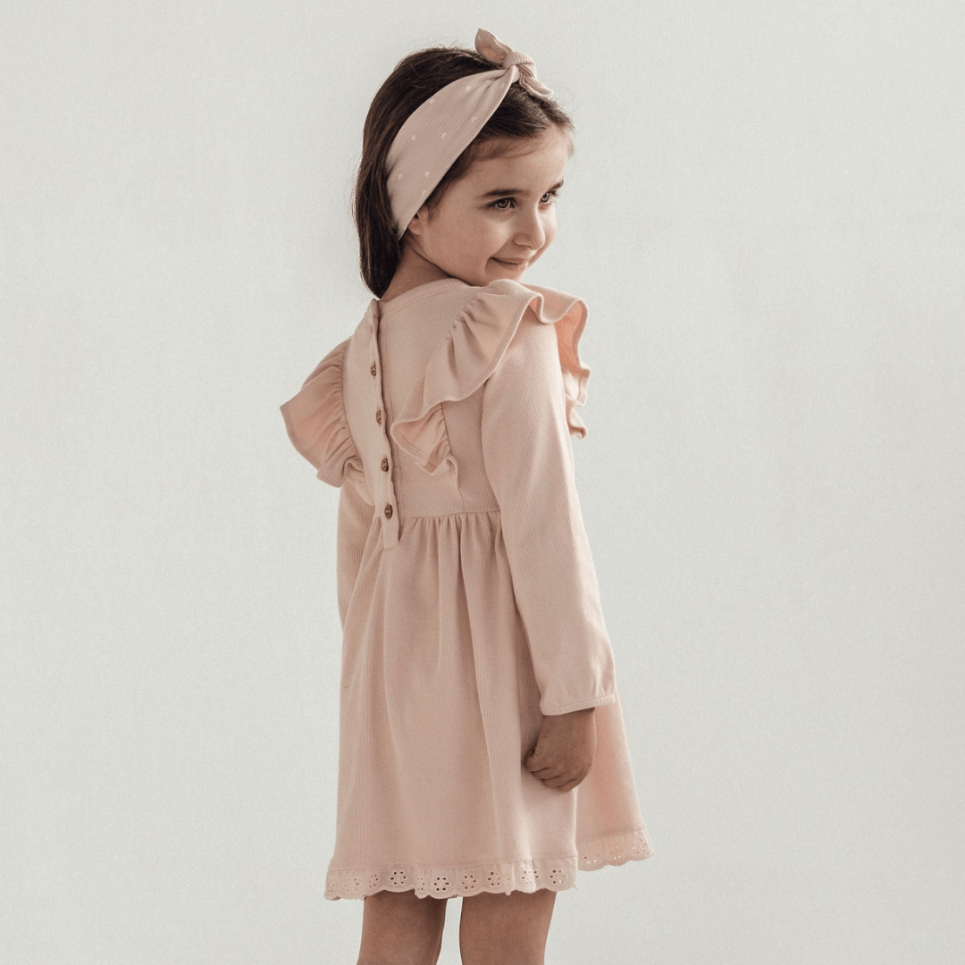 Aster & Oak Organic Rib Ruffle Dress (Multiple Variants) - Naked Baby Eco Boutique