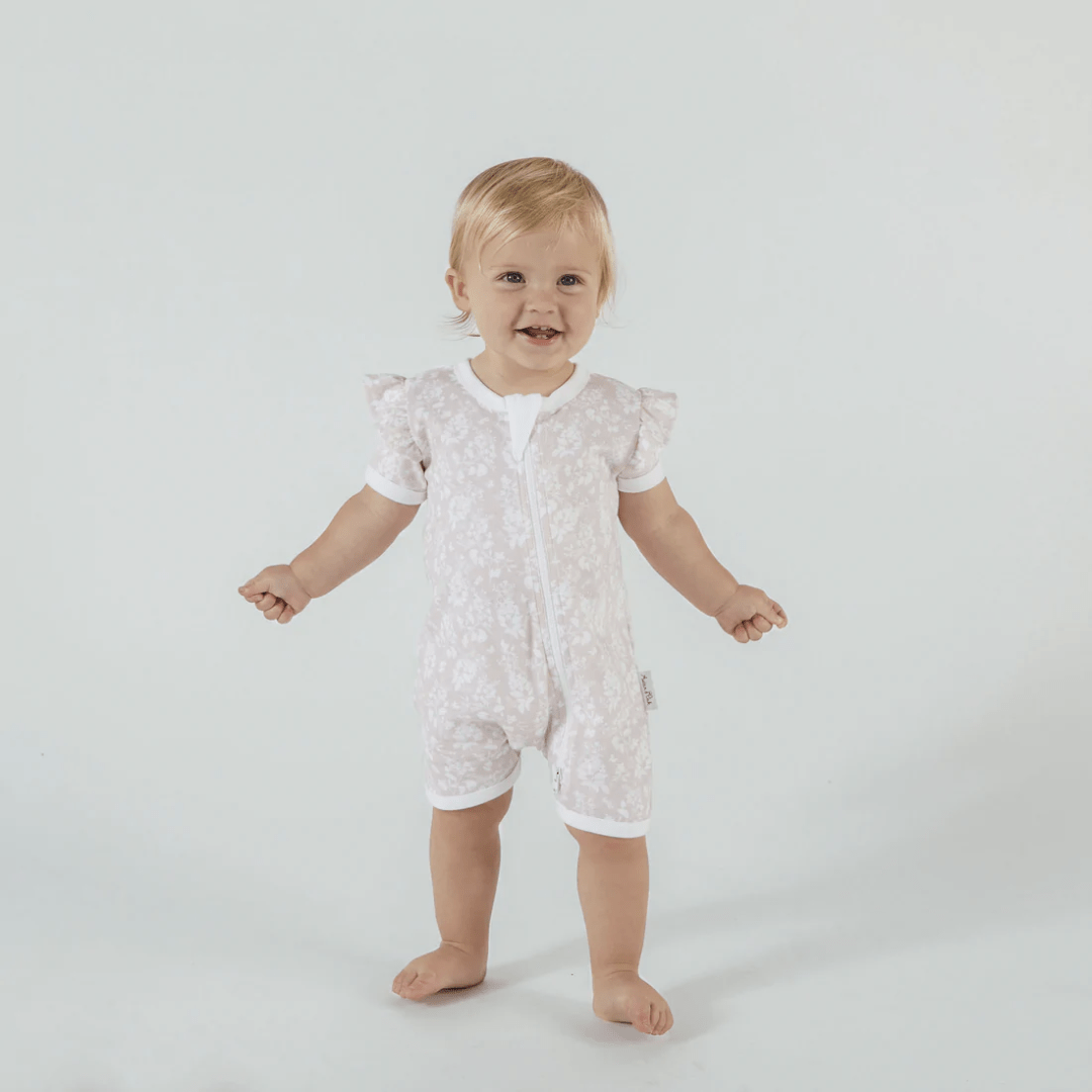 Aster & Oak Organic Cotton Flutter Sleeve Zip Romper (Multiple Variants) - Naked Baby Eco Boutique