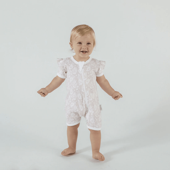 Aster & Oak Organic Cotton Flutter Sleeve Zip Romper (Multiple Variants) - Naked Baby Eco Boutique