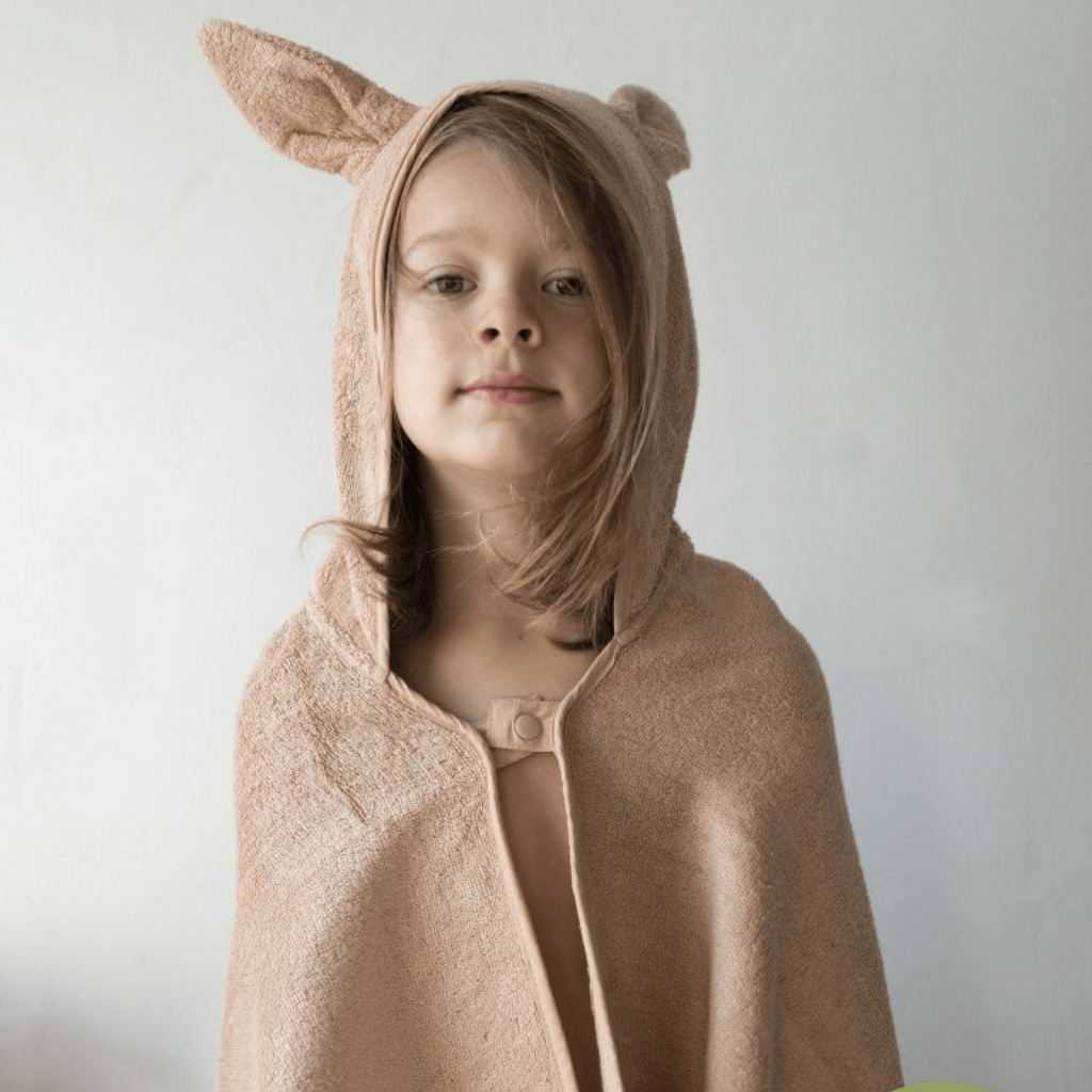 Little-Girl-in-Fabelab-Junior-Hooded-Towel-Old-Rose-Naked-Baby-Eco-Boutique