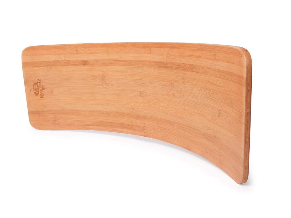 The Kinderfeets Balance Board by Kinderfeets features a beautiful curved wooden design with a smooth finish and visible grain texture, making it perfect for child development and open-ended play.