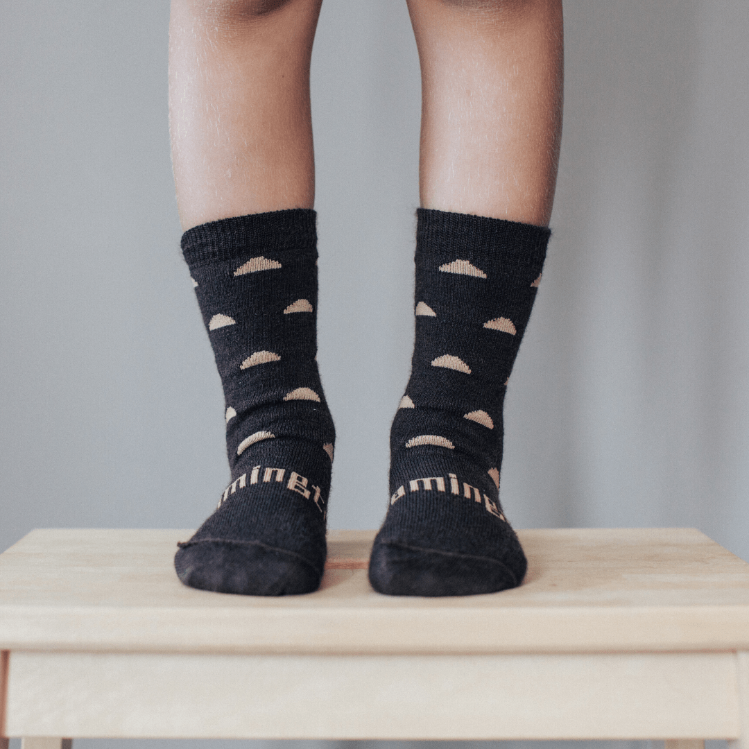 Erryl (Chocolate/Caramel Half Dots) / Newborn-3 Months 2020 Lamington Merino Wool Crew Socks (Multiple Patterns) - Naked Baby Eco Boutique