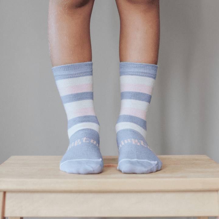 Tilly (Silver/Violet/Natural/Pink Stripes) / Newborn-3 Months 2020 Lamington Merino Wool Crew Socks (Multiple Patterns) - Naked Baby Eco Boutique