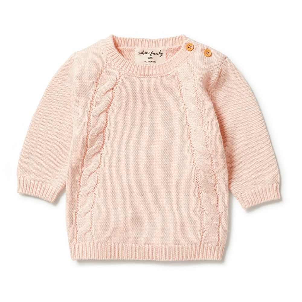 Blush / 0-3 Months Wilson & Frenchy Knitted Mini Cable Jumper (Multiple Variants) - Naked Baby Eco Boutique