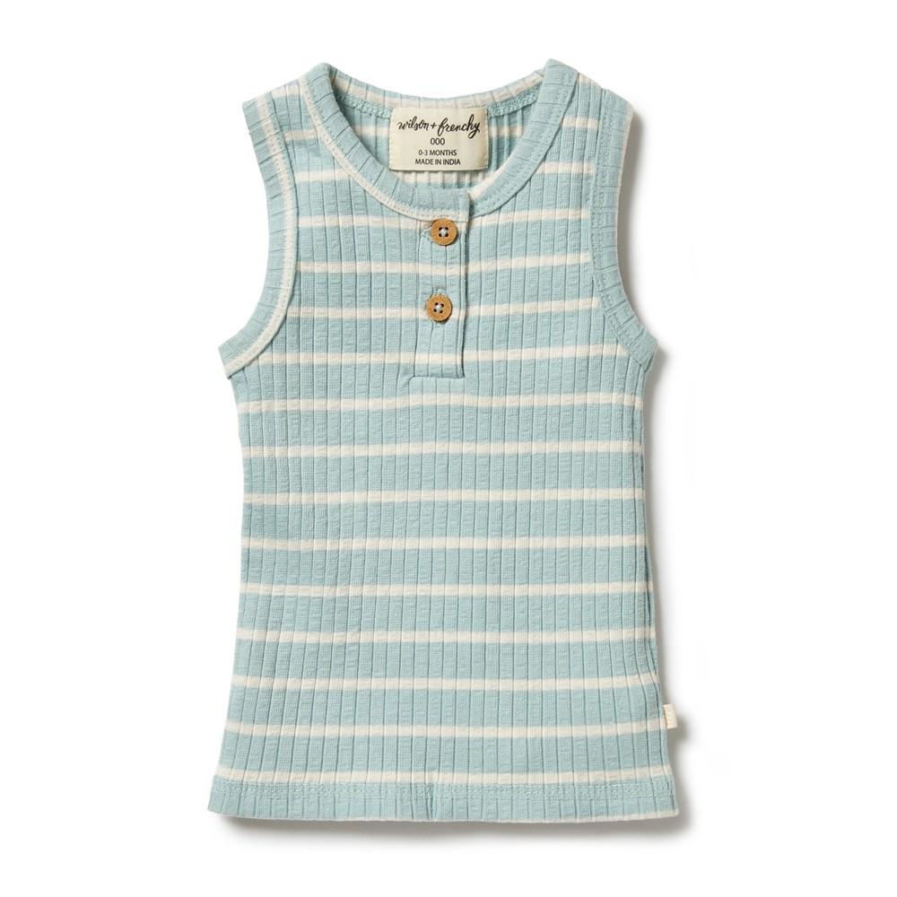 Pistachio/Ecru / Newborn Wilson & Frenchy Organic Rib Stripe Singlet (Multiple Variants) - Naked Baby Eco Boutique