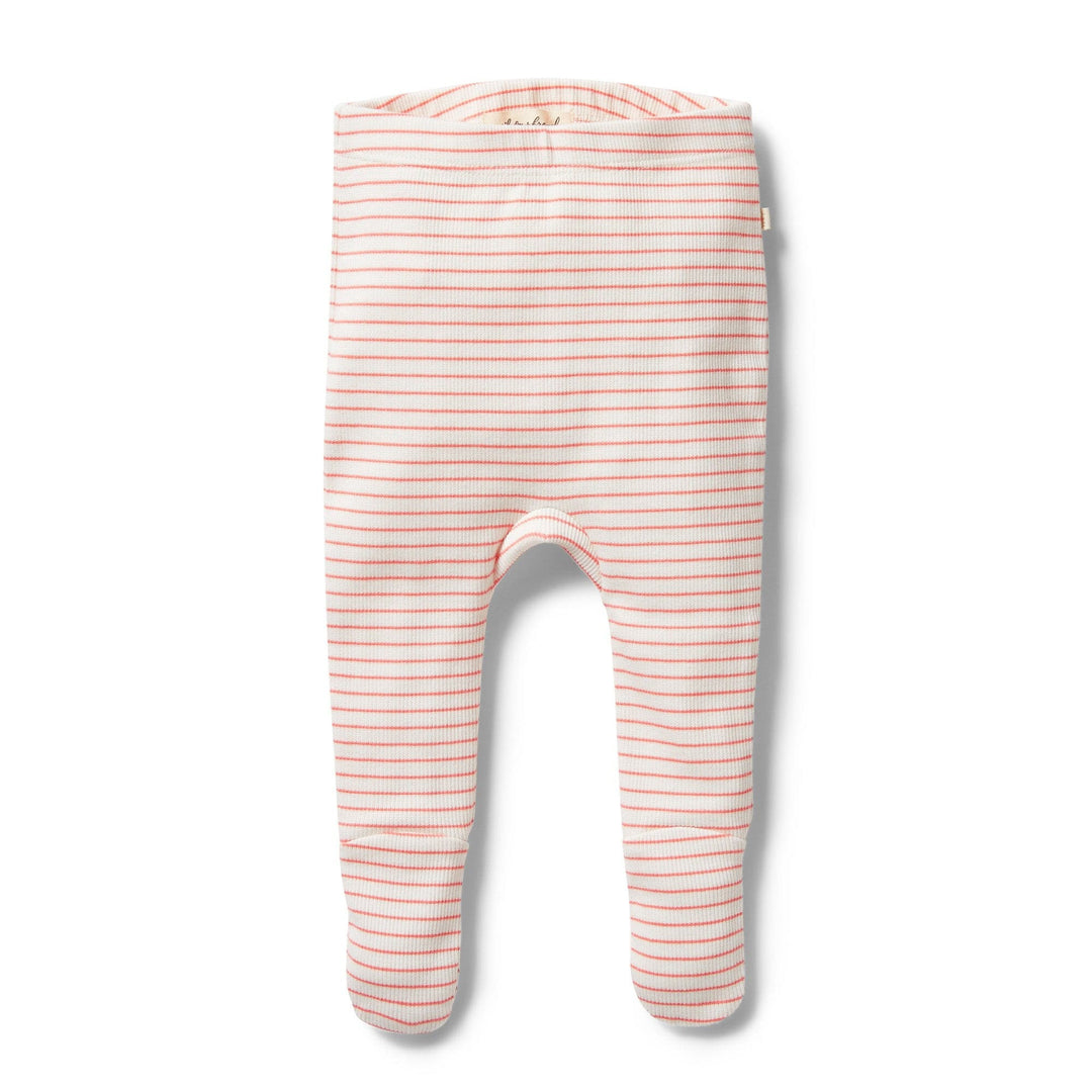 Wilson-and-Frenchy-Organic-Stripe-Rib-Footed-Leggings-Coral-Front-View-Naked-Baby-Eco-Boutique