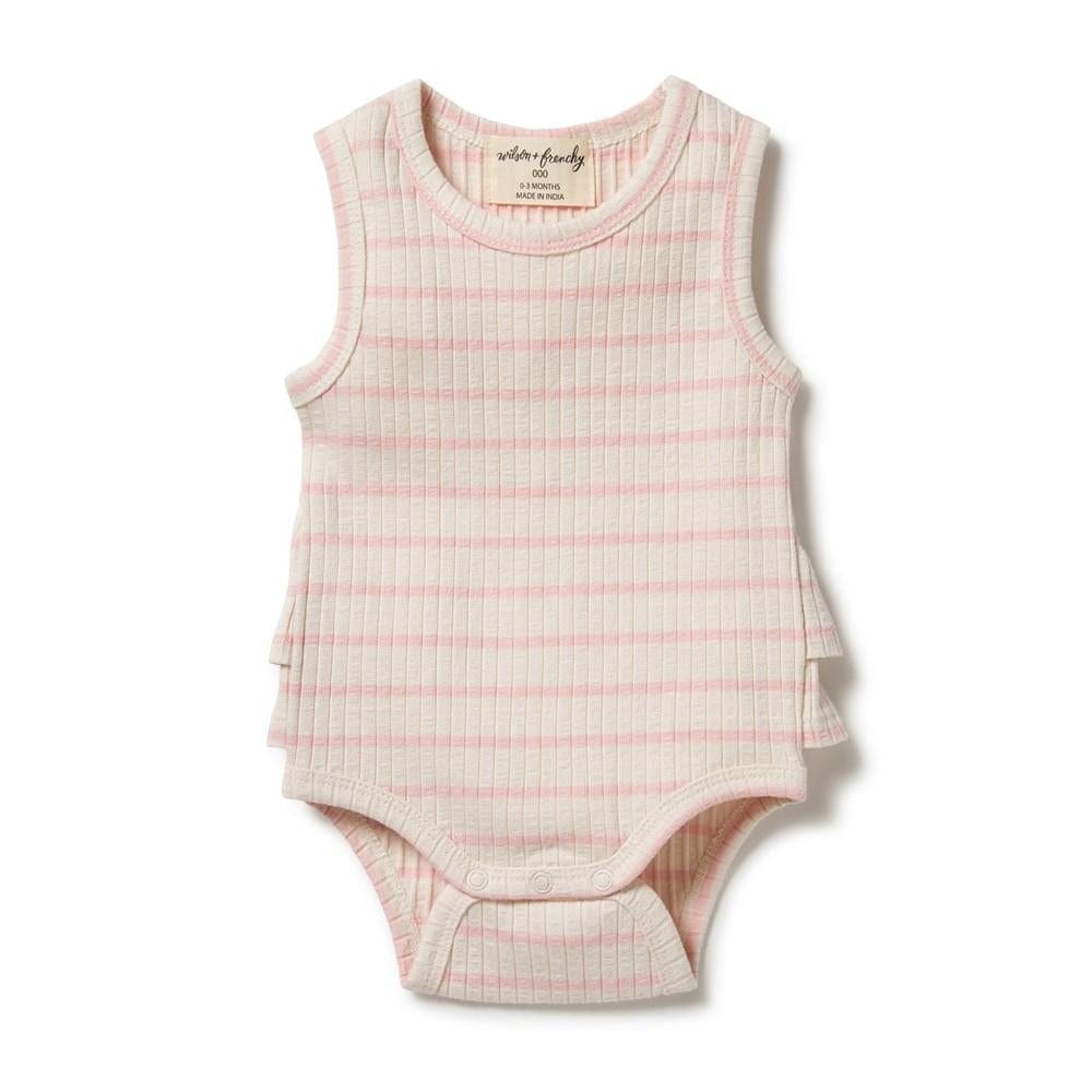 Wilson & Frenchy Organic Stripe Rib Ruffle Onesie - Naked Baby Eco Boutique